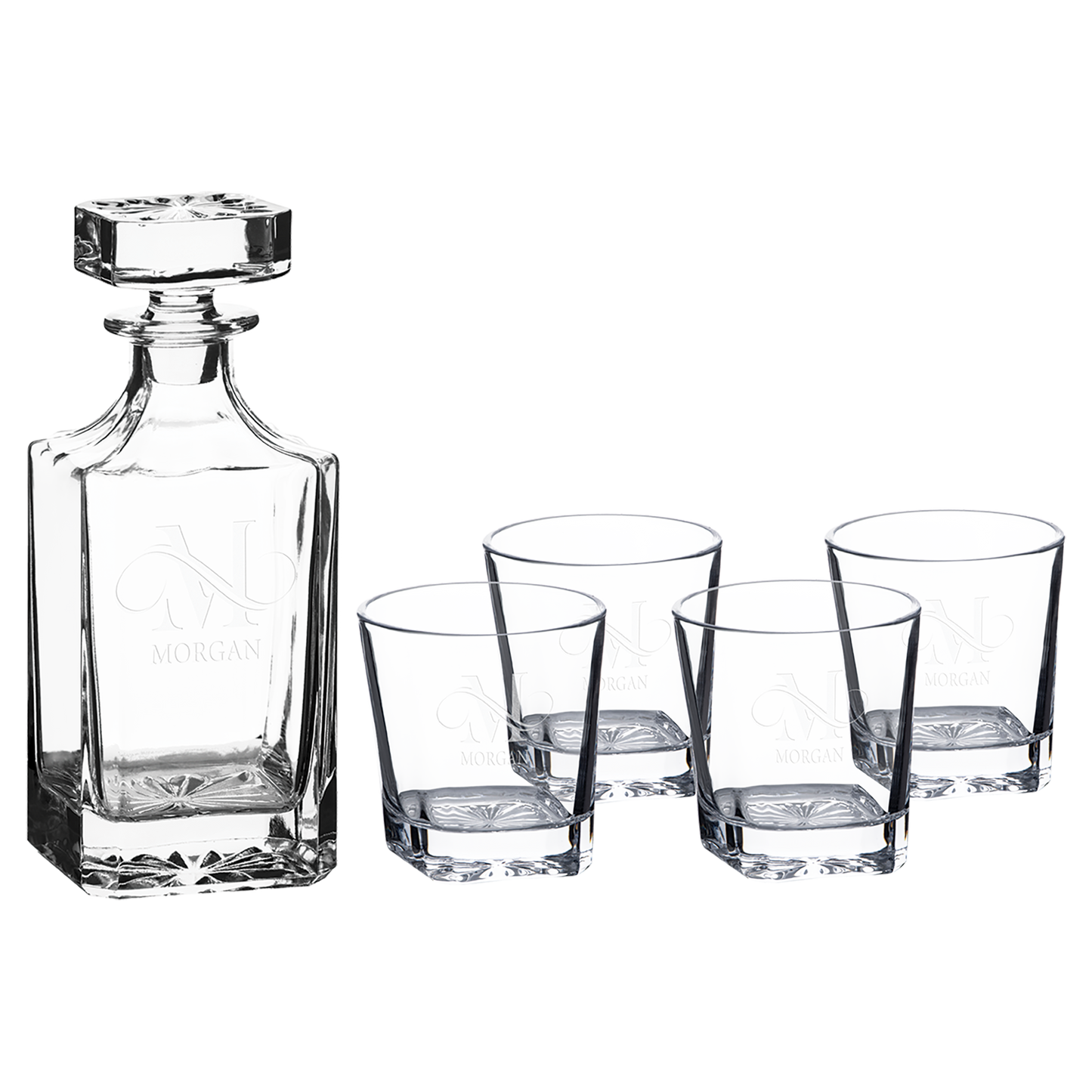 750ml Decanter Set, Glass, Square, with 4 11oz. glasses.