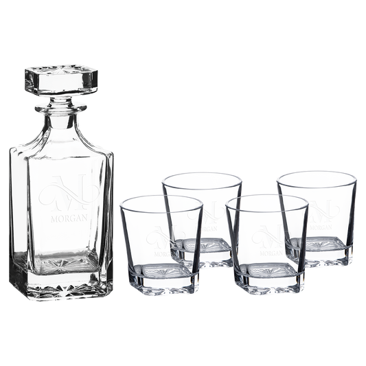 750ml Decanter Set, Glass, Square, with 4 11oz. glasses.