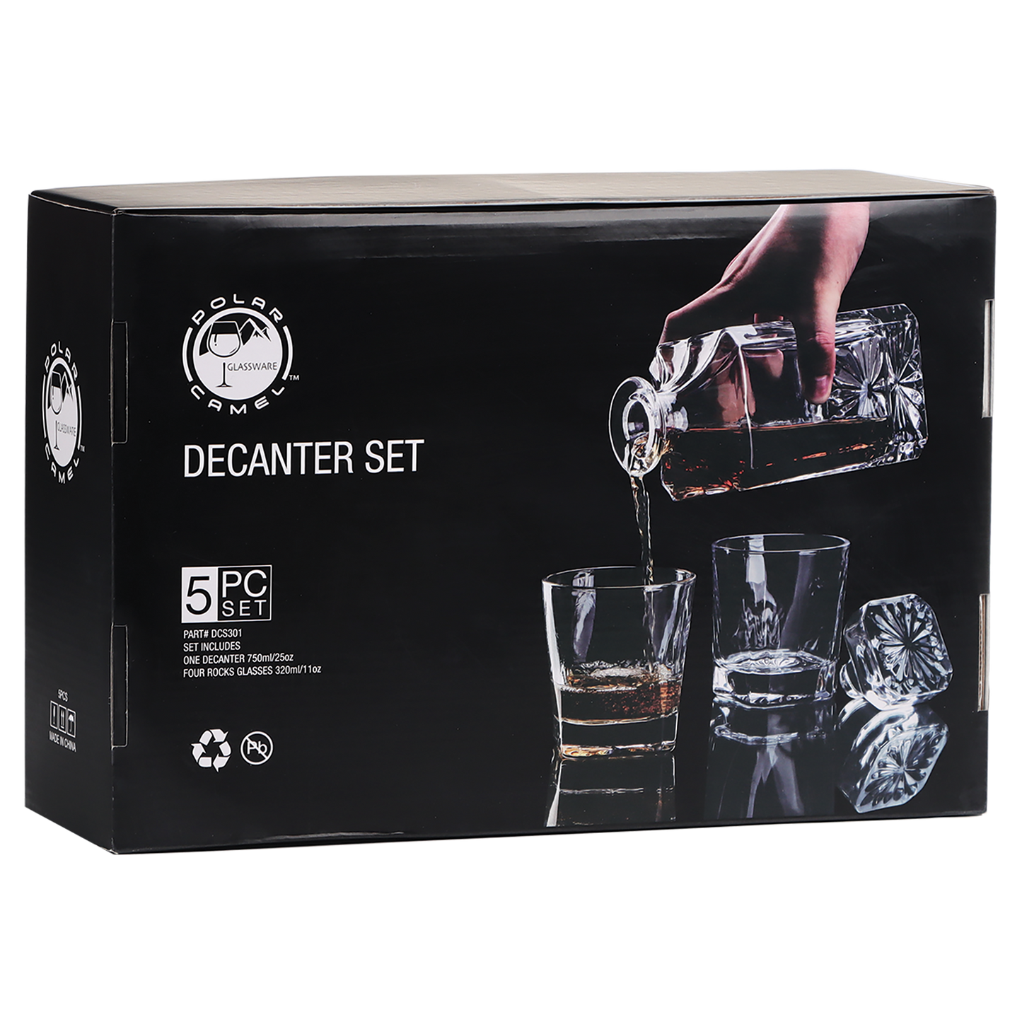 750ml Decanter Set, Glass, Square, with 4 11oz. glasses.