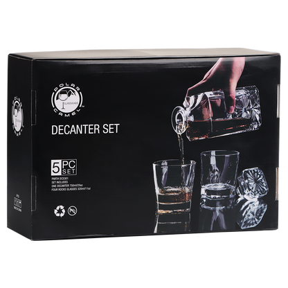 750ml Decanter Set, Glass, Square, with 4 11oz. glasses.