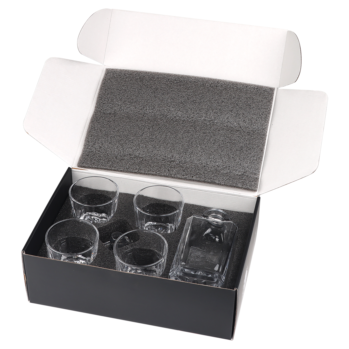 750ml Decanter Set, Glass, Square, with 4 11oz. glasses.