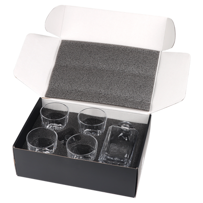 750ml Decanter Set, Glass, Square, with 4 11oz. glasses.